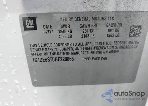 2017 Chevrolet Malibu 1Lt from USA, damaged, VIN 1G1ZE5ST5HF228865